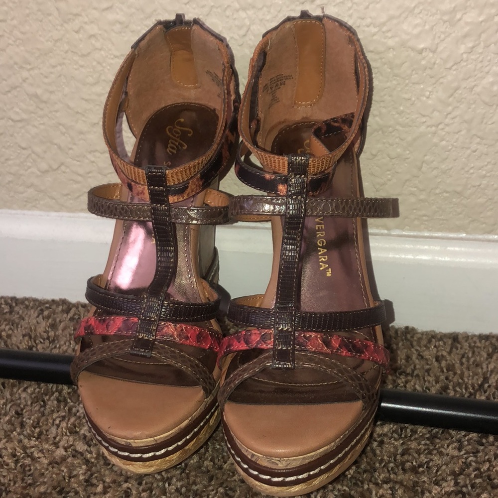 Sofia Vergara Multi-Animal Print Open Tow Wedge Heel